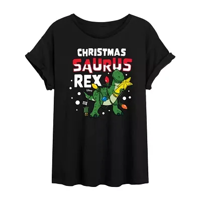 Juniors Pixar Christmas Saurus Rex Womens Crew Neck Short Sleeve Toy Story Graphic T-Shirt