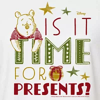 Juniors Is It Time For Presents Cropped Tee Womens Crew Neck Short Sleeve Winnie The Pooh Graphic T-Shirt