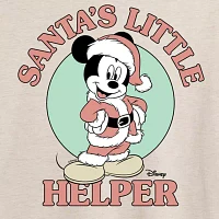 Juniors Disney Santa'S Little Helper Tee Womens Crew Neck Short Sleeve Mickey and Friends Graphic T-Shirt