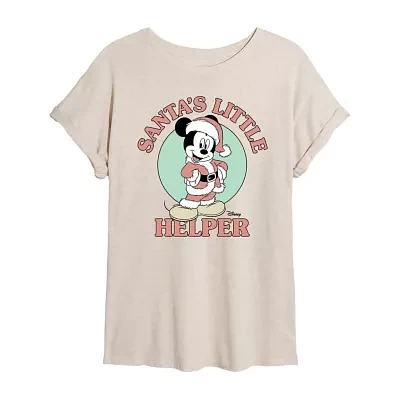 Juniors Disney Santa'S Little Helper Tee Womens Crew Neck Short Sleeve Mickey and Friends Graphic T-Shirt