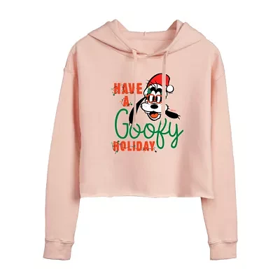 Juniors Disney Have A Goofy Holiday Cropped Womens Long Sleeve Mickey and Friends Hoodie