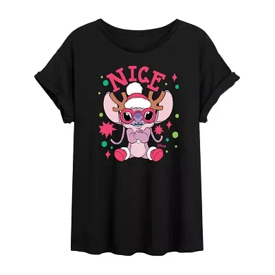 Juniors Stitch Angel Nice Tee Womens Crew Neck Short Sleeve Graphic T-Shirt