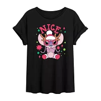 Juniors Stitch Angel Nice Tee Womens Crew Neck Short Sleeve Graphic T-Shirt