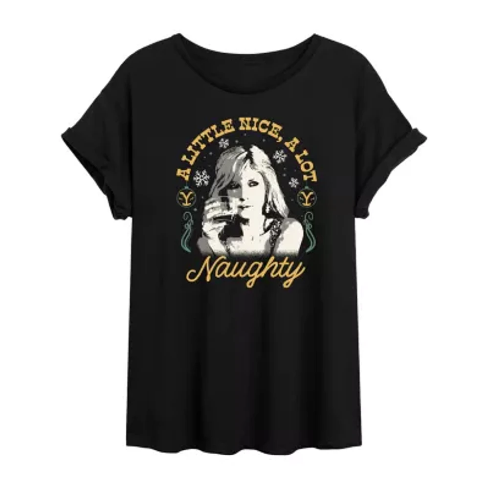 Juniors Yellowstone Beth Dutton Nice And Naughty Tee Womens Crew Neck Short Sleeve Graphic T-Shirt