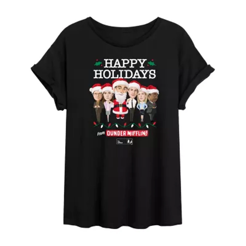 Juniors The Office Happy Holidays Tee Womens Crew Neck Short Sleeve Graphic T-Shirt