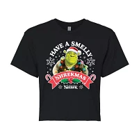 Juniors Shrek Have A Smelly Shrekmas Cropped Tee Womens Crew Neck Short Sleeve Graphic T-Shirt