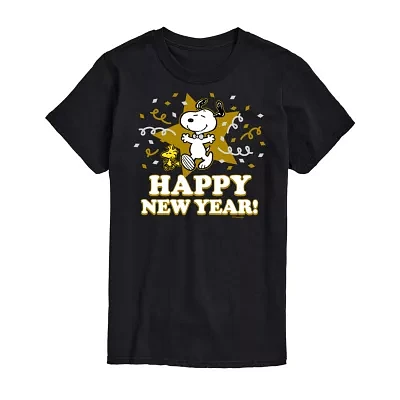 Juniors Snoopy Happy New Year Tee Womens Crew Neck Short Sleeve Peanuts Graphic T-Shirt