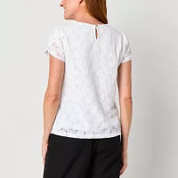 Liz Claiborne Tall Womens Round Neck Short Sleeve Lace Blouse