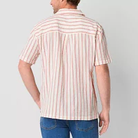 St. John's Bay Textured Button-Down Mens V Neck Short Sleeve Camp Shirt
