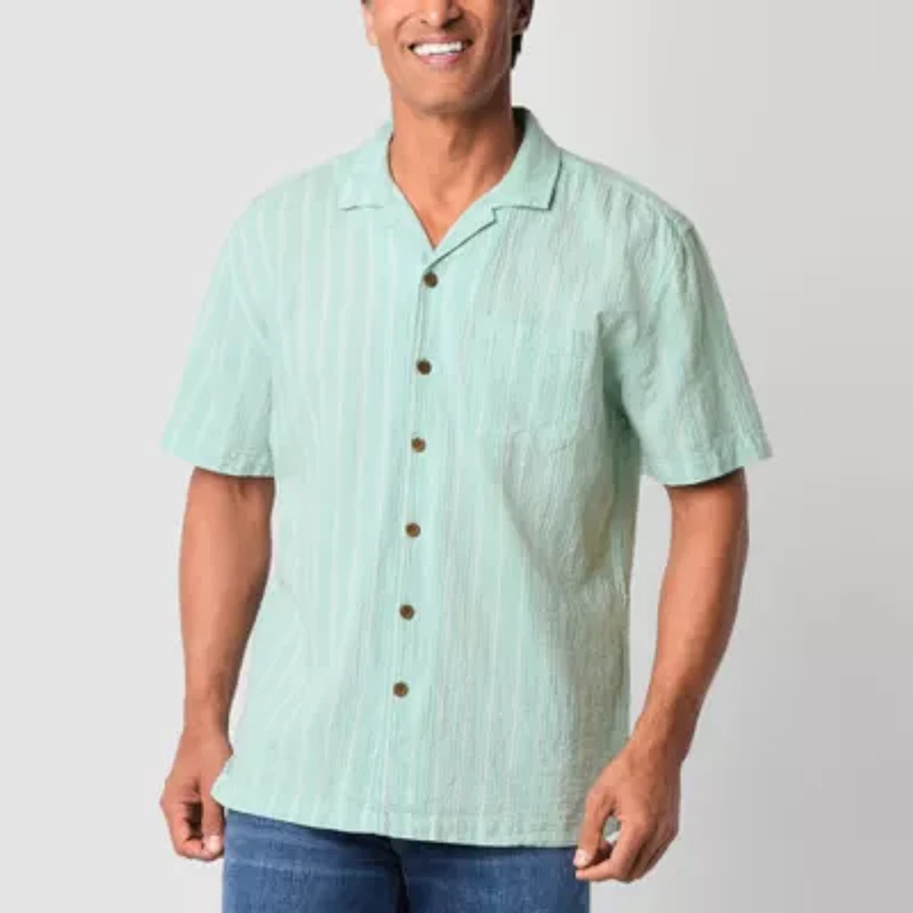 St. John's Bay Textured Camp Mens Classic Fit Short Sleeve Button-Down Shirt