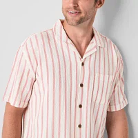 St. John's Bay Textured Button-Down Mens V Neck Short Sleeve Camp Shirt