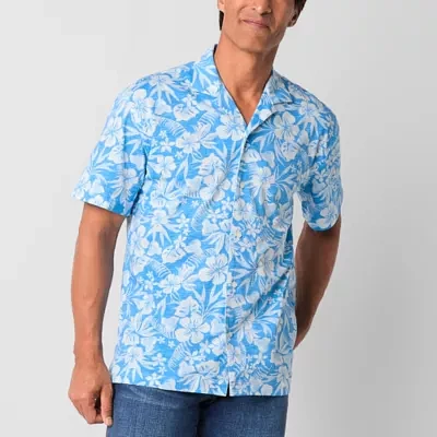 St. John's Bay Knit Button-Down Mens Short Sleeve Camp Shirt