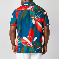 Shaquille O'Neal XLG Big and Tall Mens Regular Fit Short Sleeve Floral Button-Down Shirt