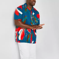 Shaquille O'Neal XLG Big and Tall Mens Regular Fit Short Sleeve Floral Button-Down Shirt