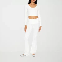 Forever 21-Juniors Foldover Sweater Womens Mid Rise Flare Pull-On Pants