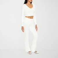 Forever 21-Juniors Foldover Sweater Womens Mid Rise Flare Pull-On Pants