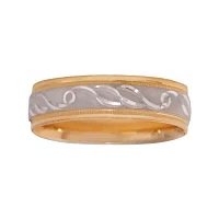 Mens 10K Two-Tone Gold 6mm Engraved Wedding Band