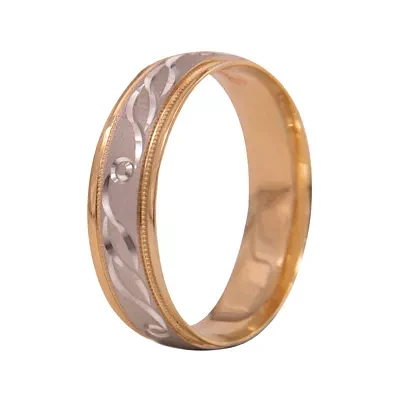 Mens 10K Two-Tone Gold 6mm Engraved Wedding Band