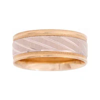 Mens 10K Two-Tone Gold 8mm Engraved Wedding Band