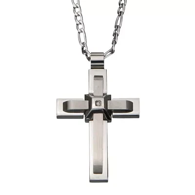 Inox® Jewelry Mens Two-Tone Stainless Steel Cross Pendant