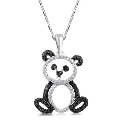 Panda Womens 1/10 CT. T.W. Mined Black Diamond Sterling Silver Pendant Necklace