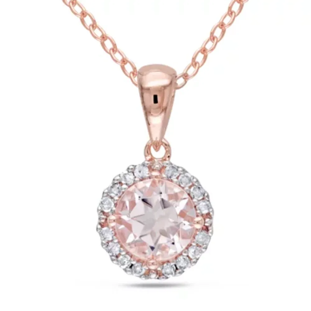 Womens 1/10 CT. T.W. Genuine Pink Morganite 18K Rose Gold Over Silver Pendant Necklaces