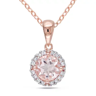 Womens 1/10 CT. T.W. Genuine Pink Morganite 18K Rose Gold Over Silver Pendant Necklaces