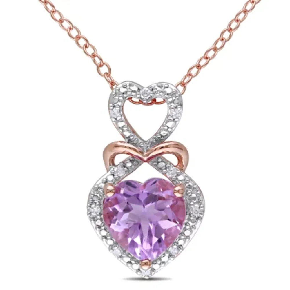 Womens Diamond Accent Genuine Purple Amethyst 18K Gold Over Silver Heart Pendant Necklaces