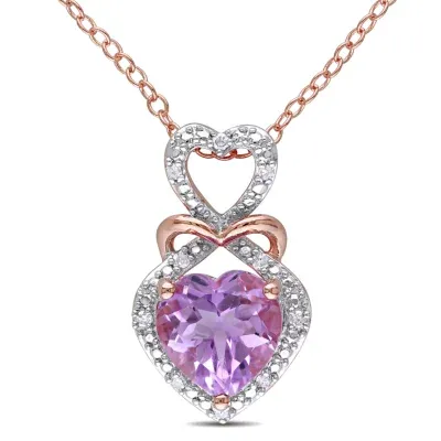 Womens Diamond Accent Genuine Purple Amethyst 18K Gold Over Silver Heart Pendant Necklaces