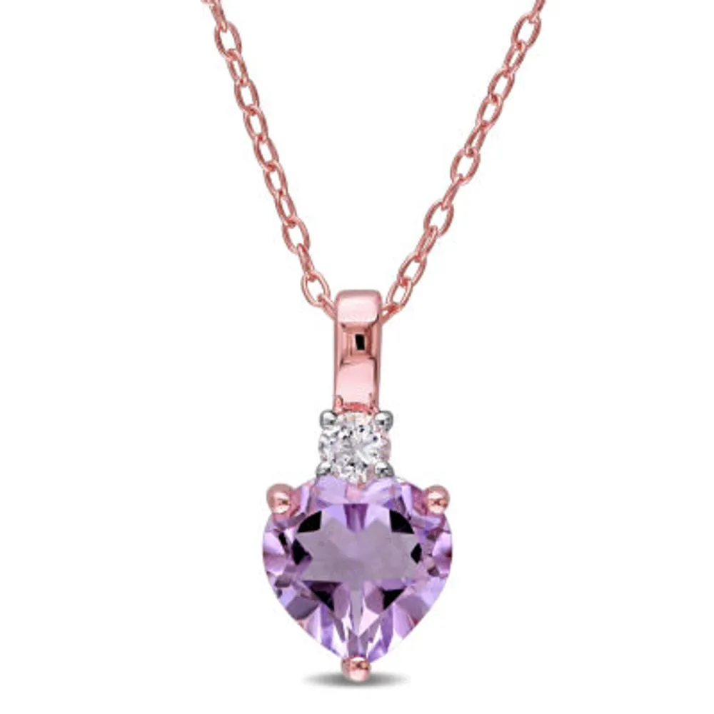 Womens Genuine Purple Amethyst 18K Rose Gold Over Silver Heart 18 Inch Pendant Necklace