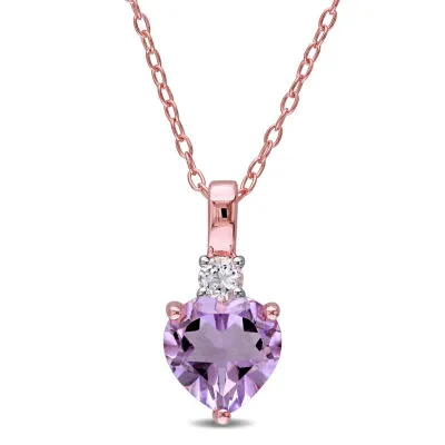 Womens Genuine Purple Amethyst 18K Rose Gold Over Silver Heart 18 Inch Pendant Necklace