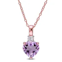 Womens Genuine Purple Amethyst 18K Rose Gold Over Silver Heart Pendant Necklace