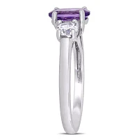 Womens Genuine Purple Amethyst Sterling Silver 3-Stone Cocktail Ring