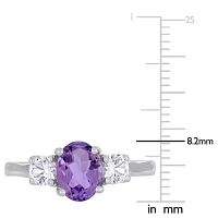 Womens Genuine Purple Amethyst Sterling Silver 3-Stone Cocktail Ring