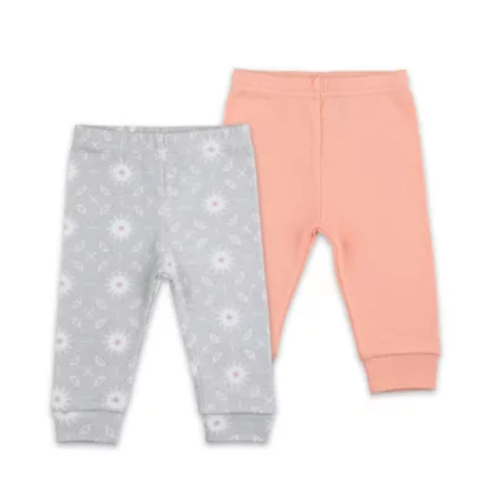The Peanutshell Baby Girls Coral And Grey 2-pc. Pull-On Pants
