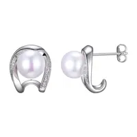 Diamond Accent White Cultured Freshwater Pearl Sterling Silver 14.7mm Stud Earrings