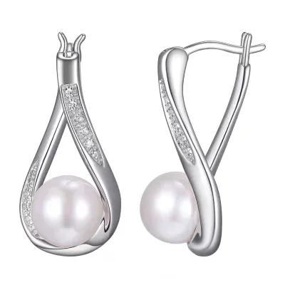 Diamond Accent White Cultured Freshwater Pearl Sterling Silver Drop Earrings