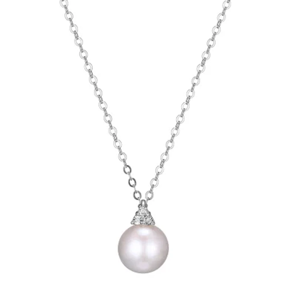 Womens Diamond Accent White Cultured Freshwater Pearl Sterling Silver Pendant Necklace
