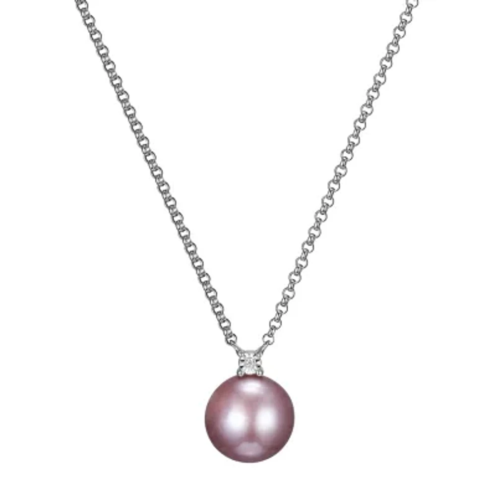 Womens Diamond Accent Cultured Freshwater Pearl Sterling Silver 18 Inch Pendant Necklace
