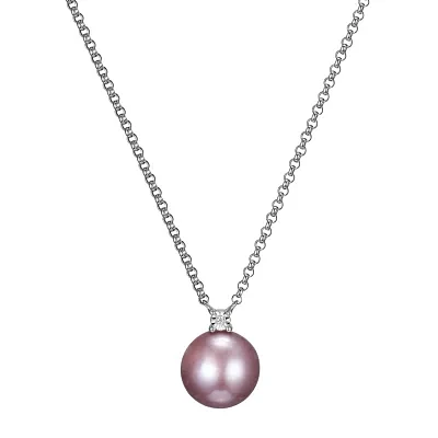 Womens Diamond Accent Cultured Freshwater Pearl Sterling Silver 18 Inch Pendant Necklace
