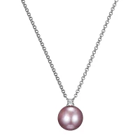 Womens Diamond Accent Cultured Freshwater Pearl Sterling Silver 18 Inch Pendant Necklace