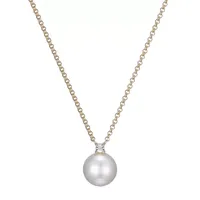 Womens Diamond Accent White Cultured Freshwater Pearl 18K Gold Over Silver Pendant Necklace
