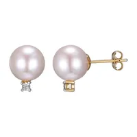 Diamond Accent White Cultured Freshwater Pearl 18K Gold Over Silver 12.7mm Ball Stud Earrings