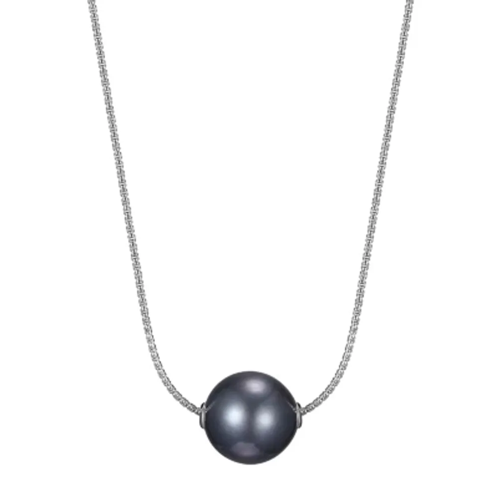 Womens Dyed Black Cultured Freshwater Pearl Sterling Silver Pendant Necklace
