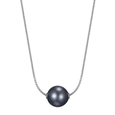 Womens Dyed Black Cultured Freshwater Pearl Sterling Silver Pendant Necklace