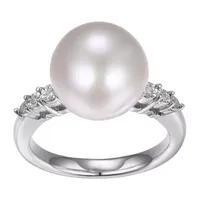 Womens Diamond Accent Cultured Freshwater Pearl Sterling Silver Cocktail Ring