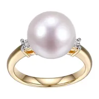 Womens Diamond Accent White Cultured Freshwater Pearl 18K Gold Over Silver Cocktail Ring