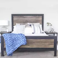 Queen Size Industrial Wood and Metal Bed