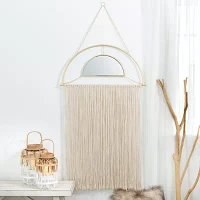 Glitzhome Boho Hanging With Tassels Wall Mount Semi-Circle Wall Mirror