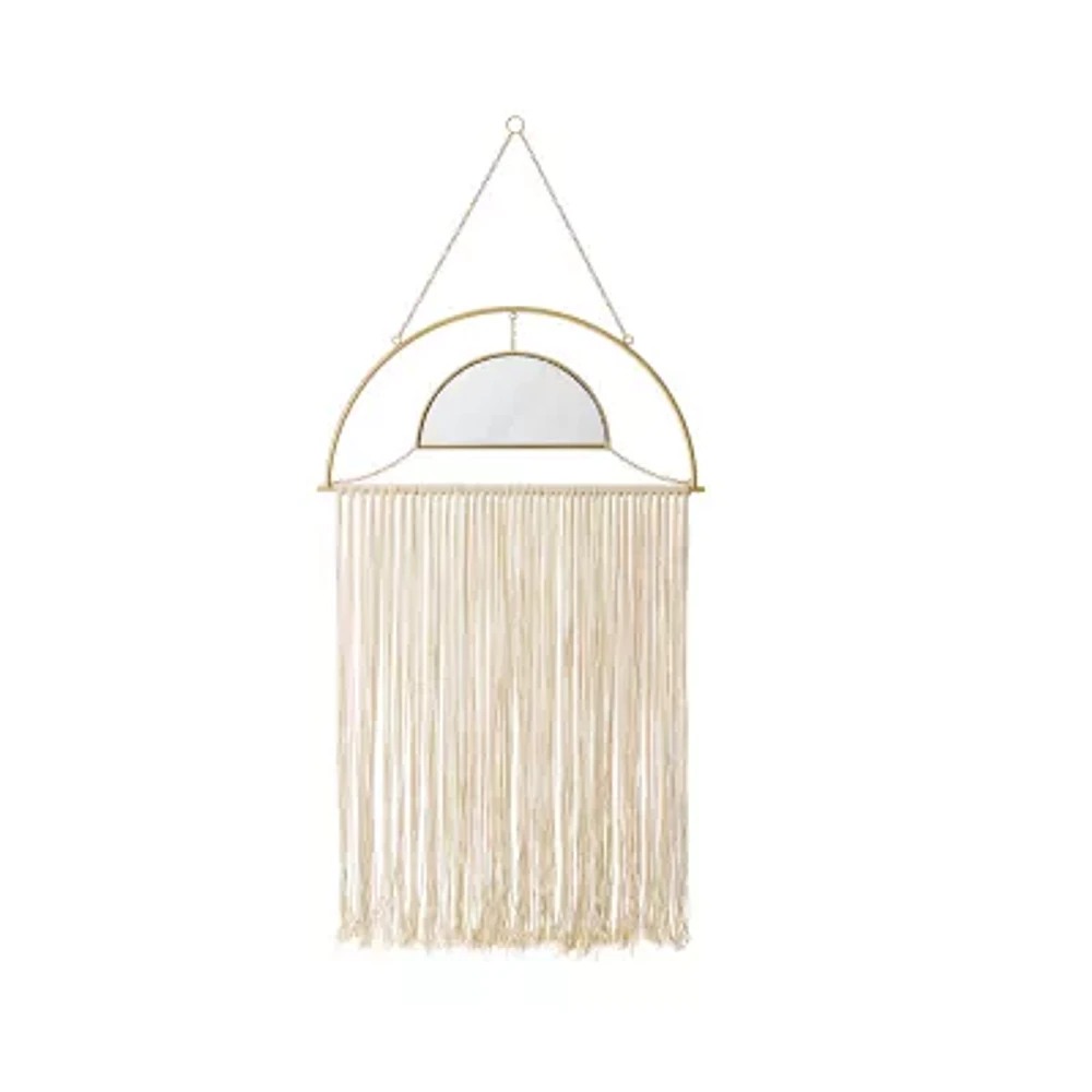 Glitzhome Boho Hanging With Tassels Wall Mount Semi-Circle Wall Mirror